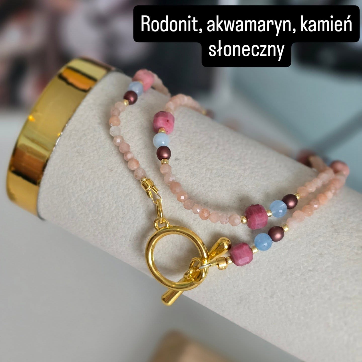 Naszyjnik Rodonit i Akwamaryn